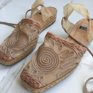 Stuart Weitzman Nude Lace Up Espadrille Sandals